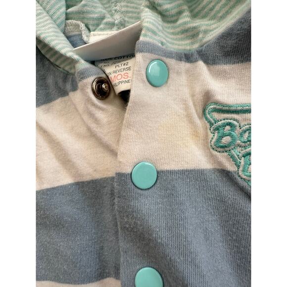 Vintage Baby B’gosh hooded boys striped short sleeve romper sz 3-6 months blue - Picture 4 of 6